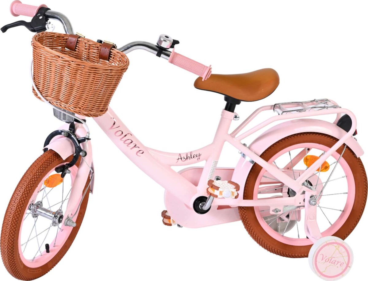 Volare - Ashley 14 Børnecykel - Kurv Og Støttehjul - Pink Pastel