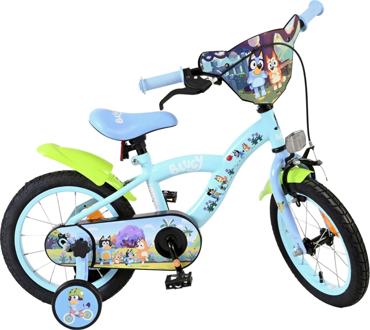 Volare - Bluey Cykel Med Støttehjul - 14 Tommer - Blå Grøn