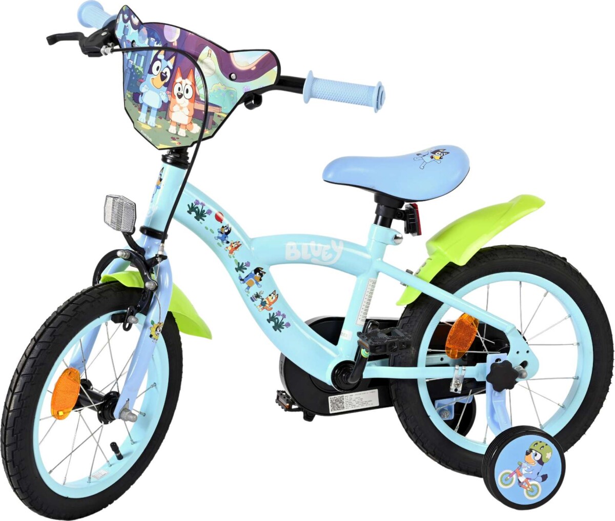 Volare - Bluey Cykel Med Støttehjul - 14 Tommer - Blå Grøn