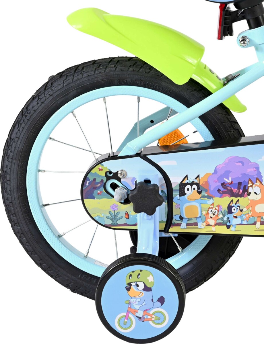 Volare - Bluey Cykel Med Støttehjul - 14 Tommer - Blå Grøn
