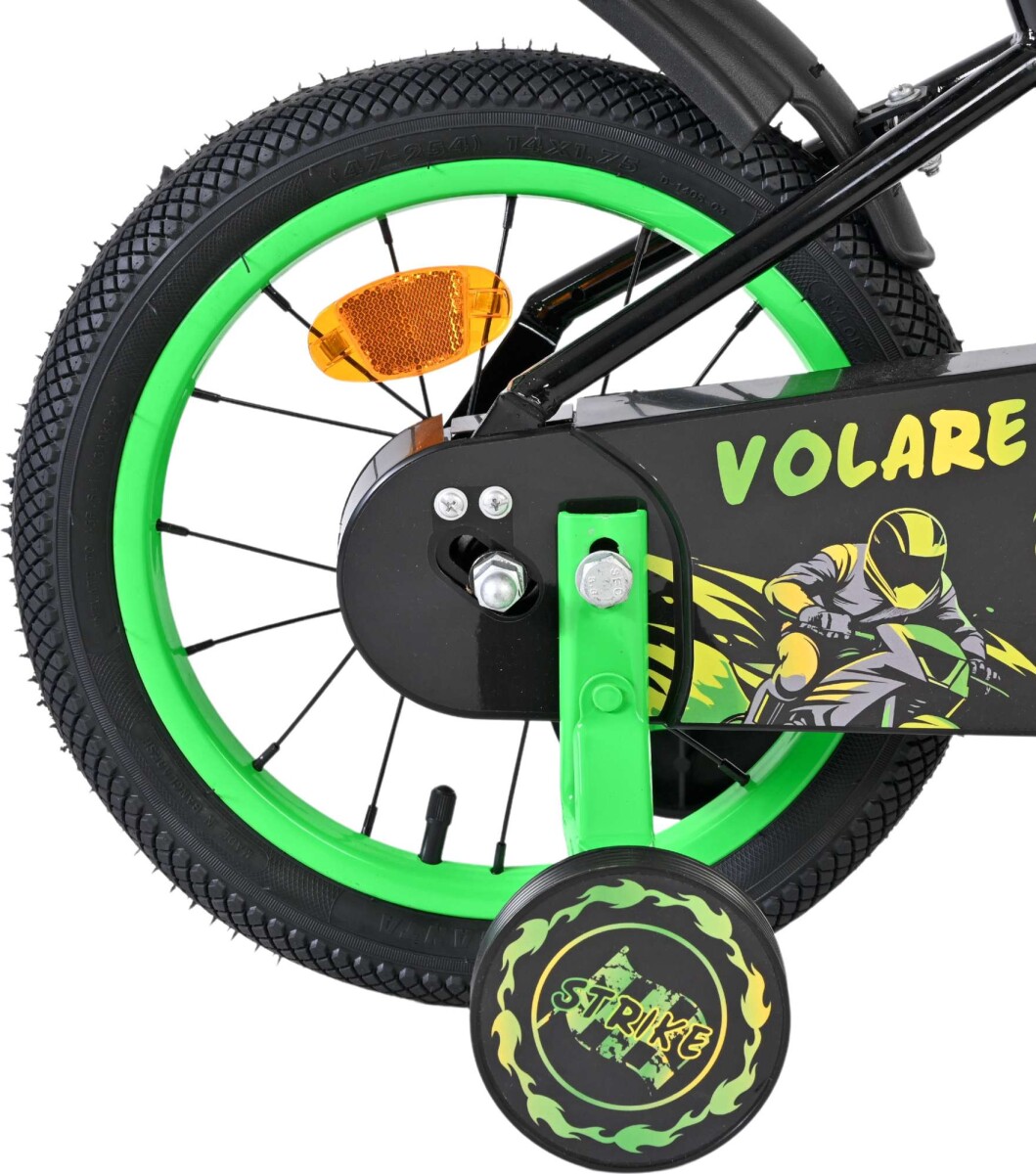 Volare - Strike Cykel - 14 Tommer - Støttehjul - Grøn Sort