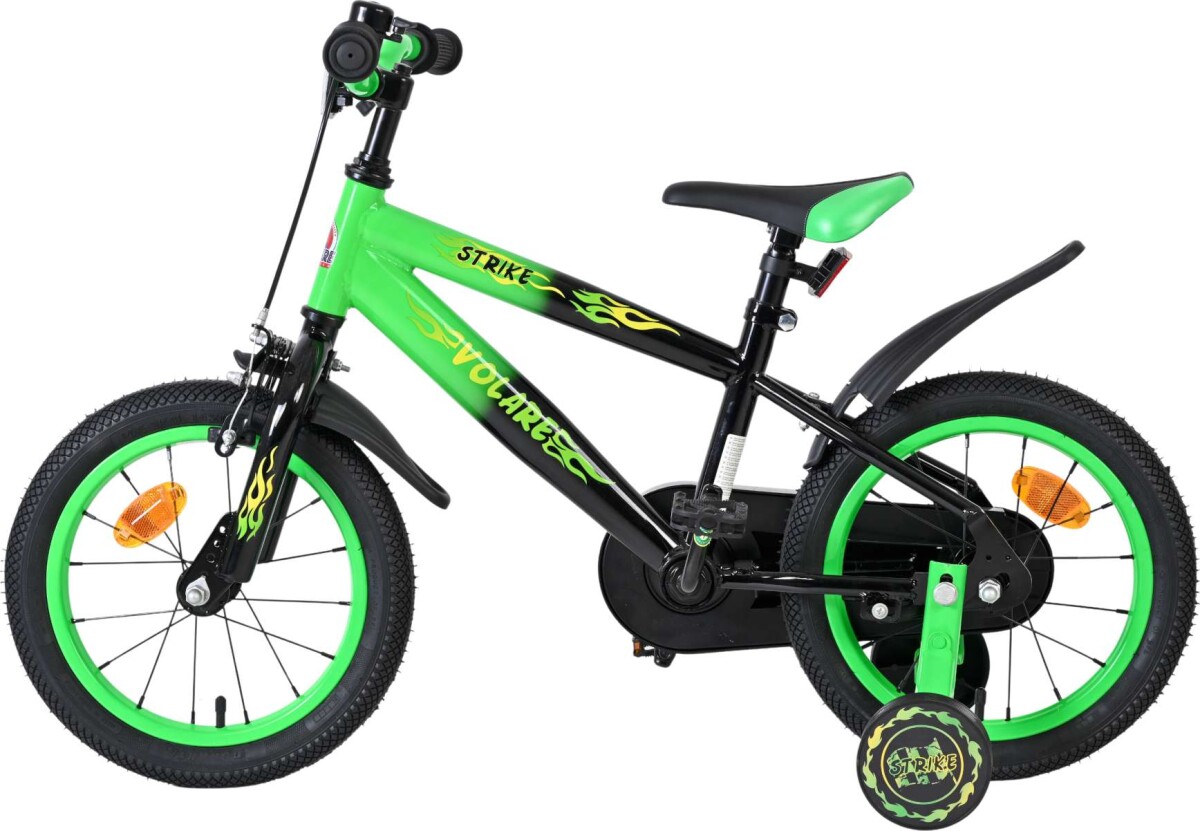 Volare - Strike Cykel - 14 Tommer - Støttehjul - Grøn Sort