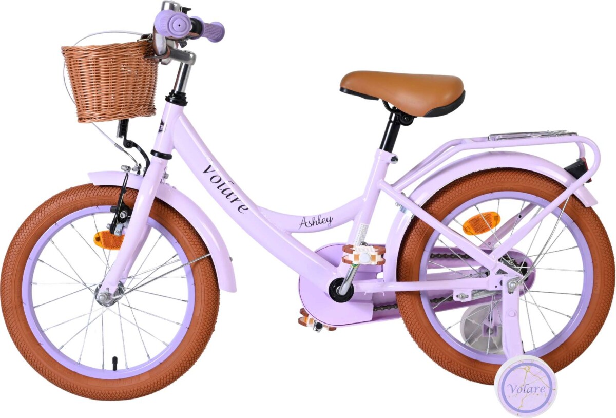 Volare - Ashley 16 Børnecykel - Kurv Og Støttehjul - Lilla Pastel