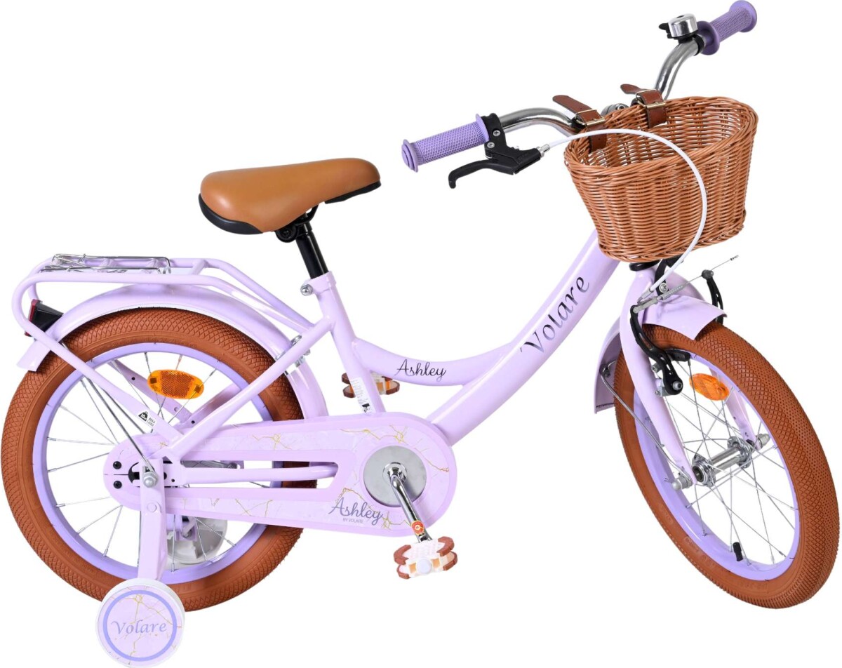 Volare - Ashley 16 Børnecykel - Kurv Og Støttehjul - Lilla Pastel