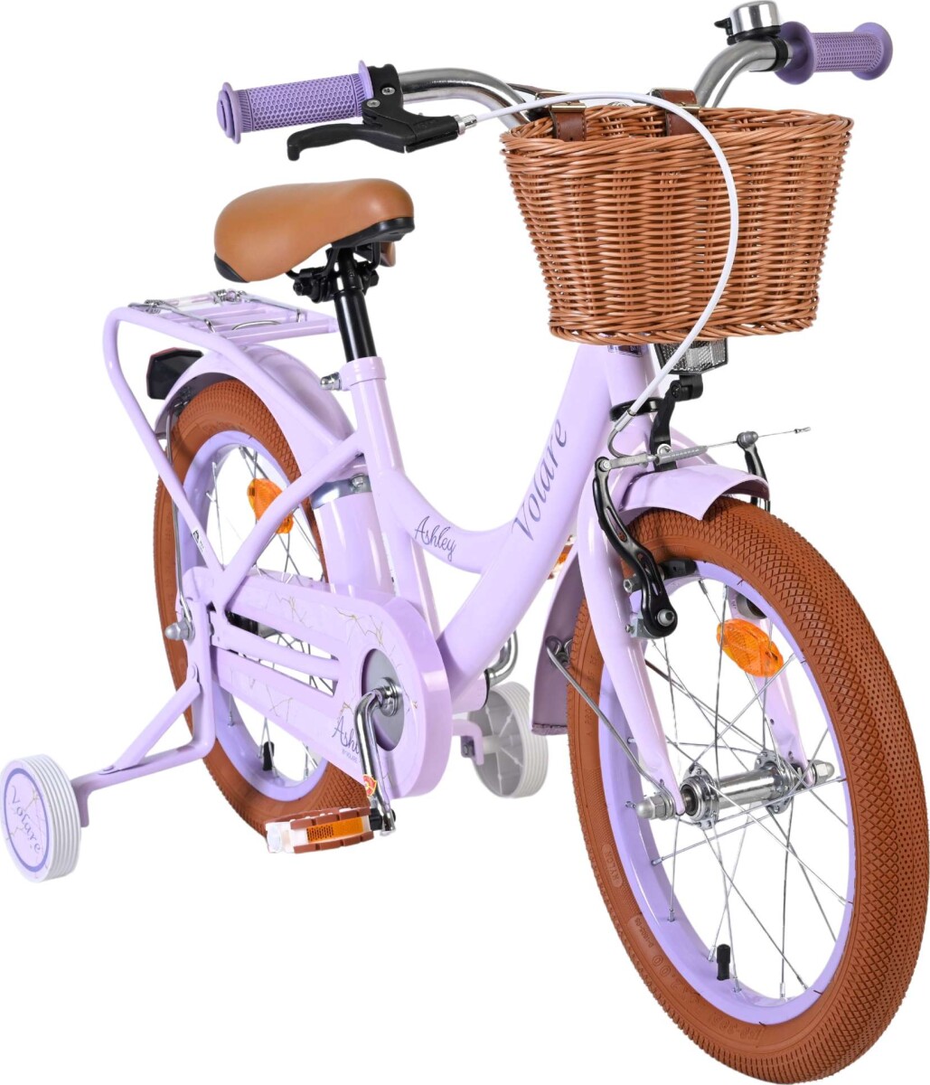 Volare - Ashley 16 Børnecykel - Kurv Og Støttehjul - Lilla Pastel
