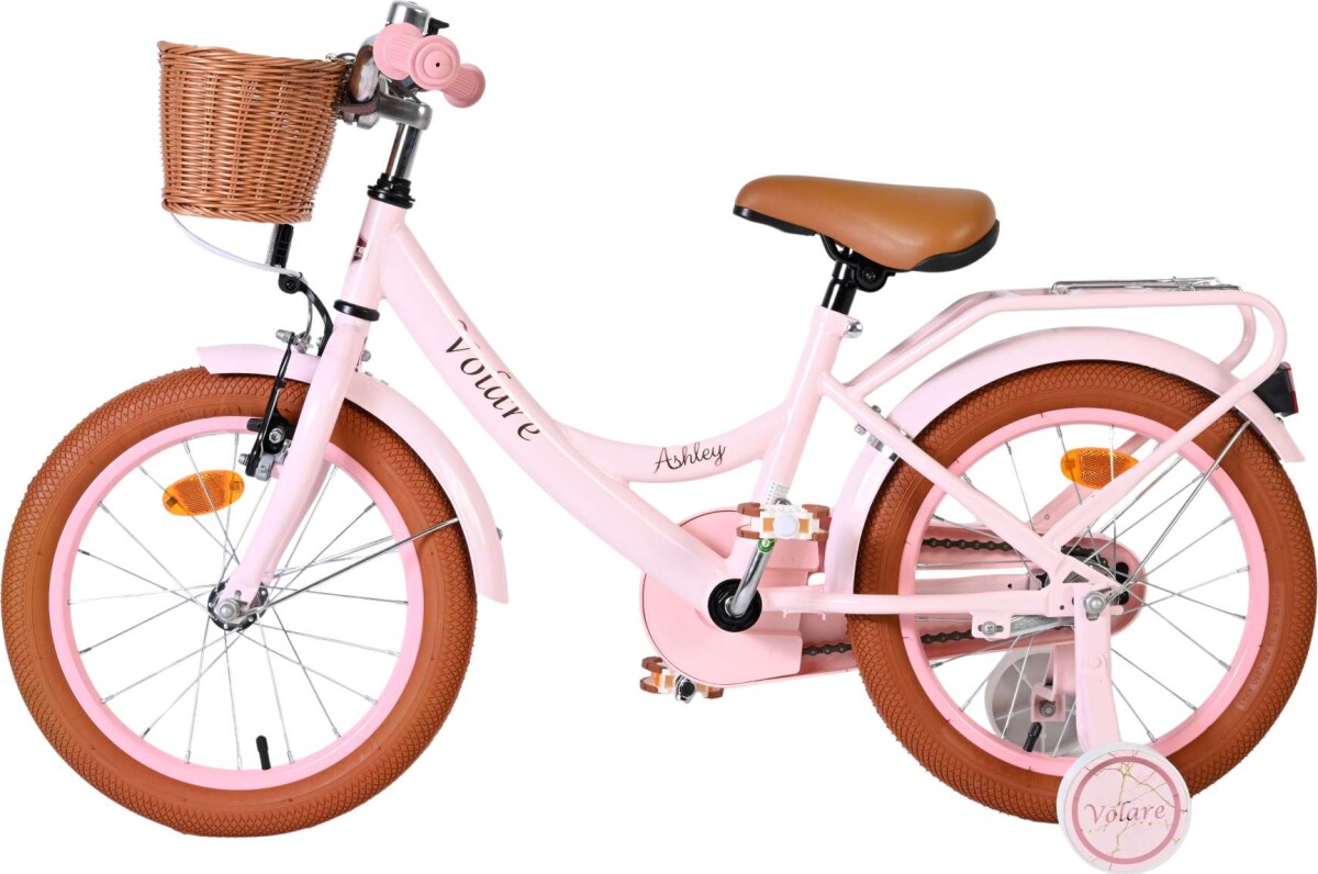 Volare - Ashley 16 Børnecykel - Kurv Og Støttehjul - Pastel Pink