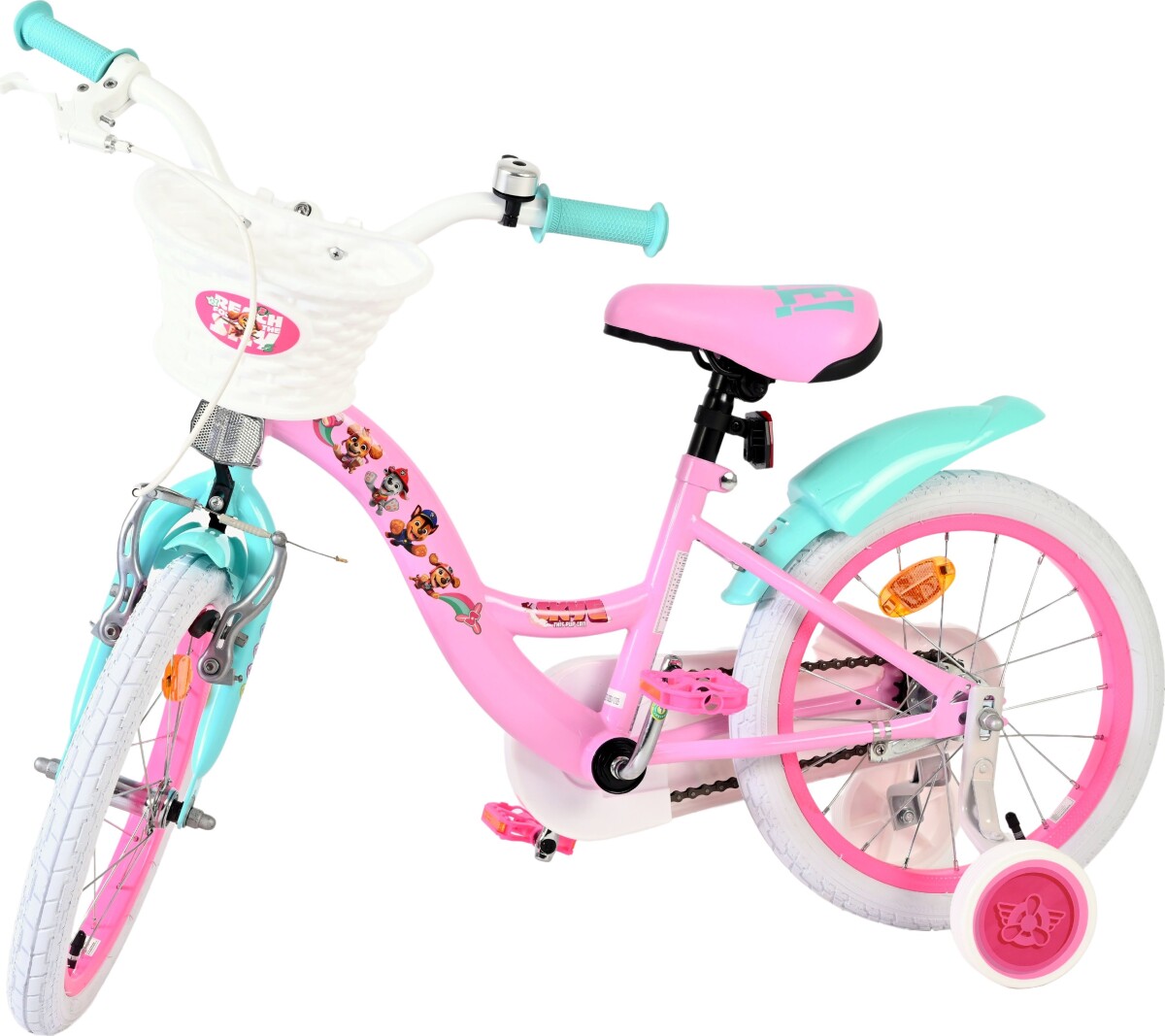 Volare - Paw Patrol Pigerne Cykel - 16 Tommer - Støttehjul Kurv - Pink