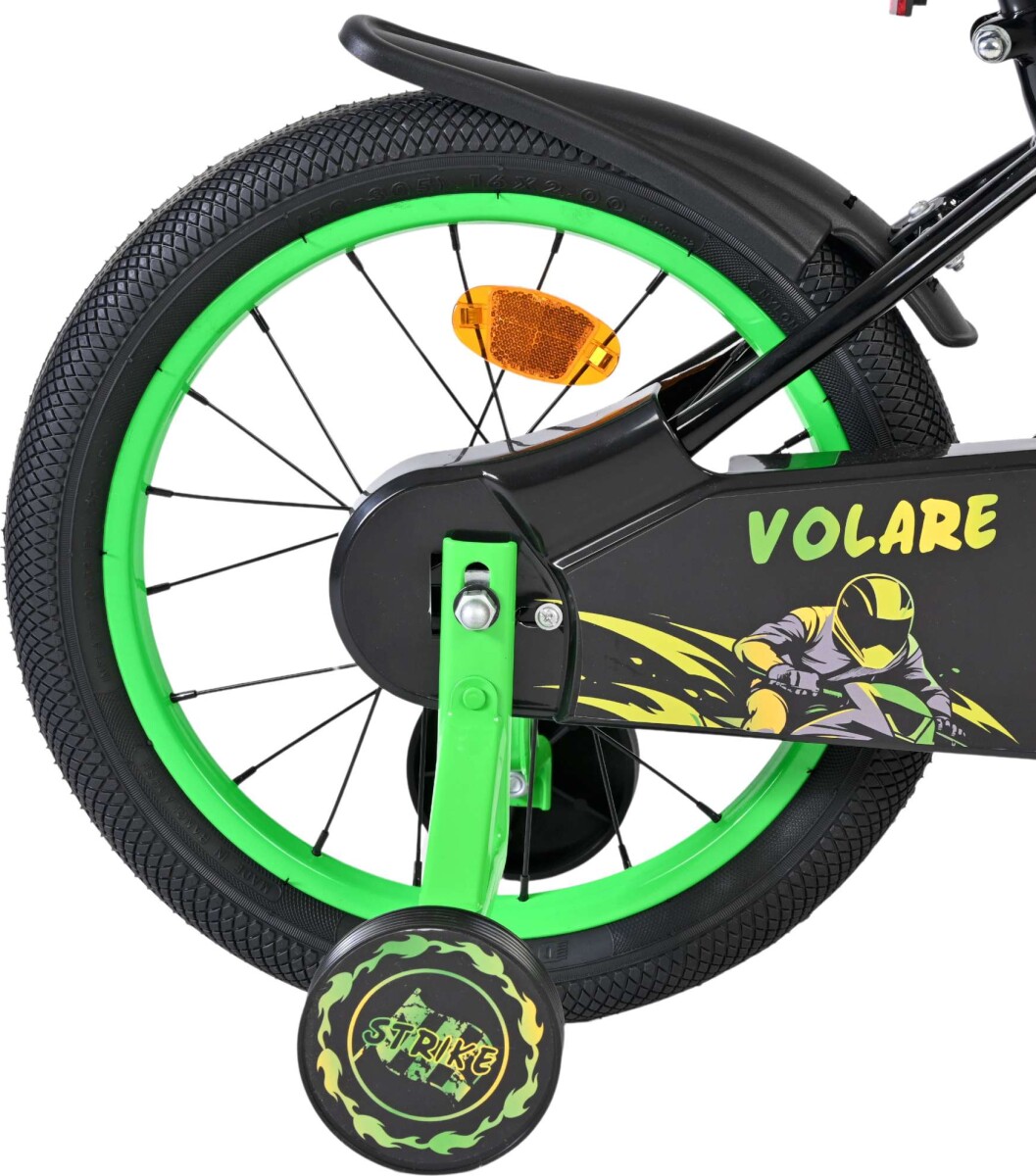 Volare - Strike Cykel - 16 Tommer - Støttehjul - Grøn Sort