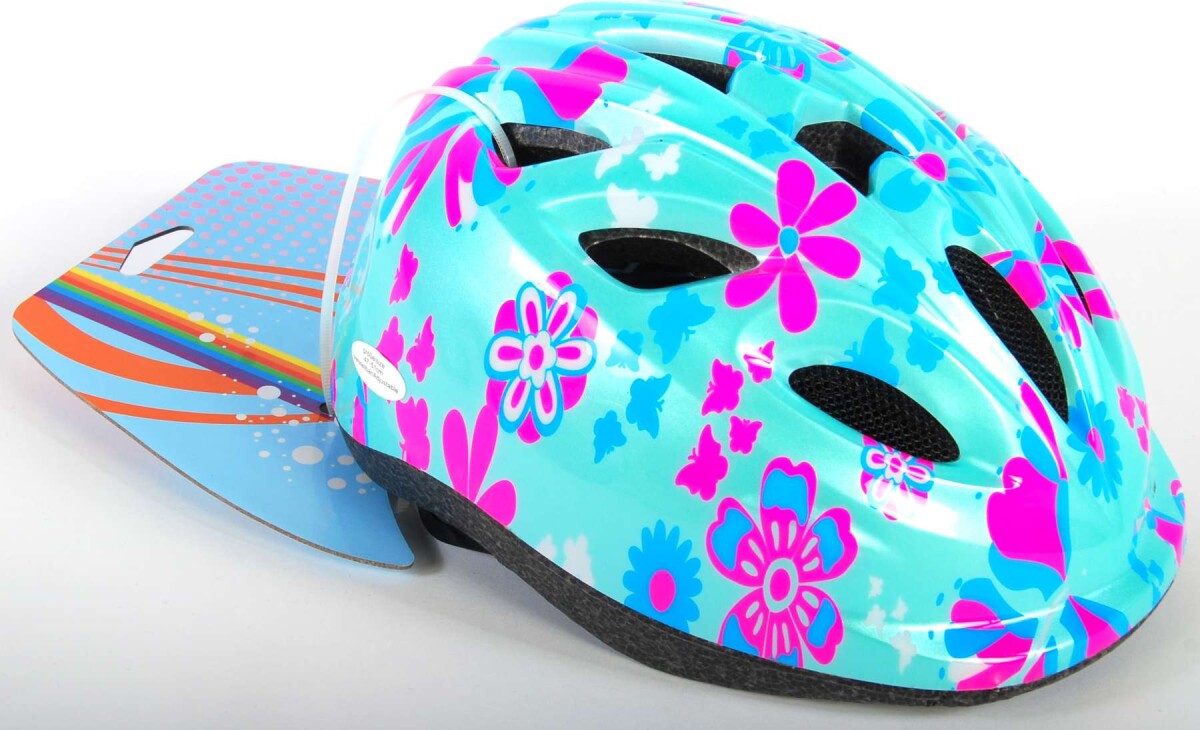 Blomstret Cykelhjelm - Blå Og Lyserød - Xs-S - 47-51 Cm - Volare