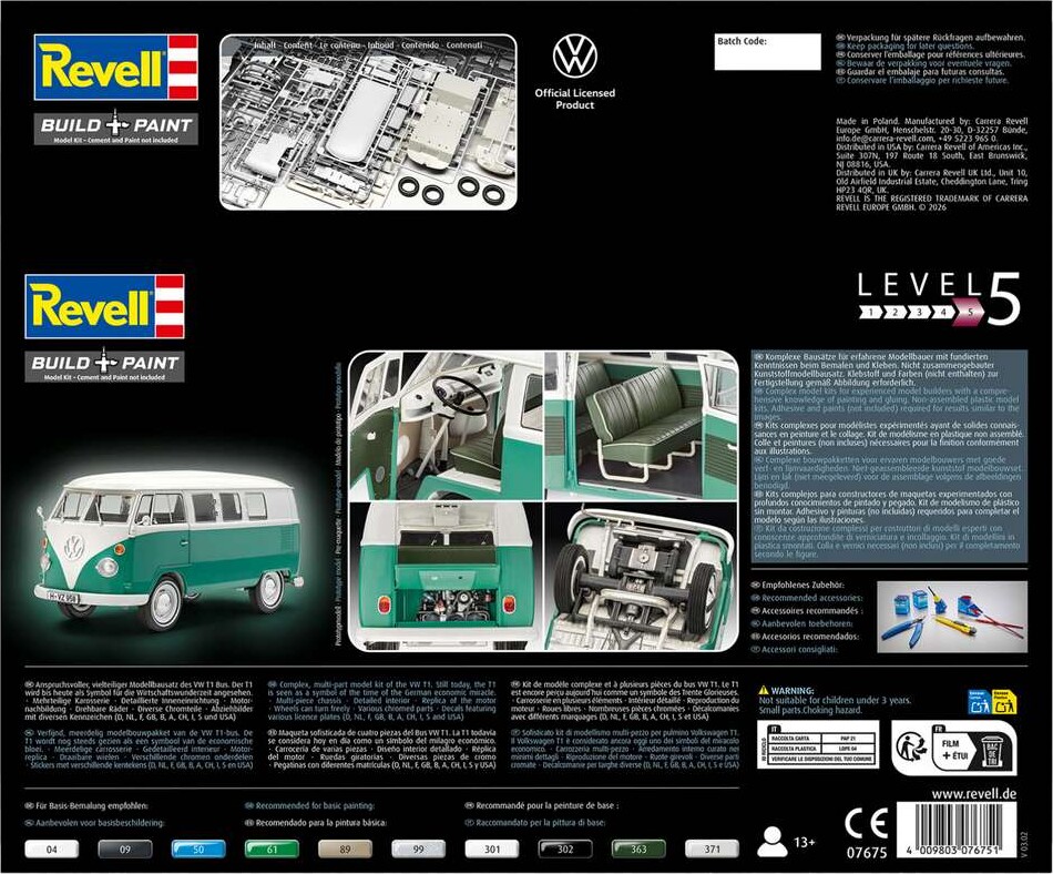 Revell - Vw T1 Samba Bus Bil Byggesæt - 1 24 - Level 5 - 07675
