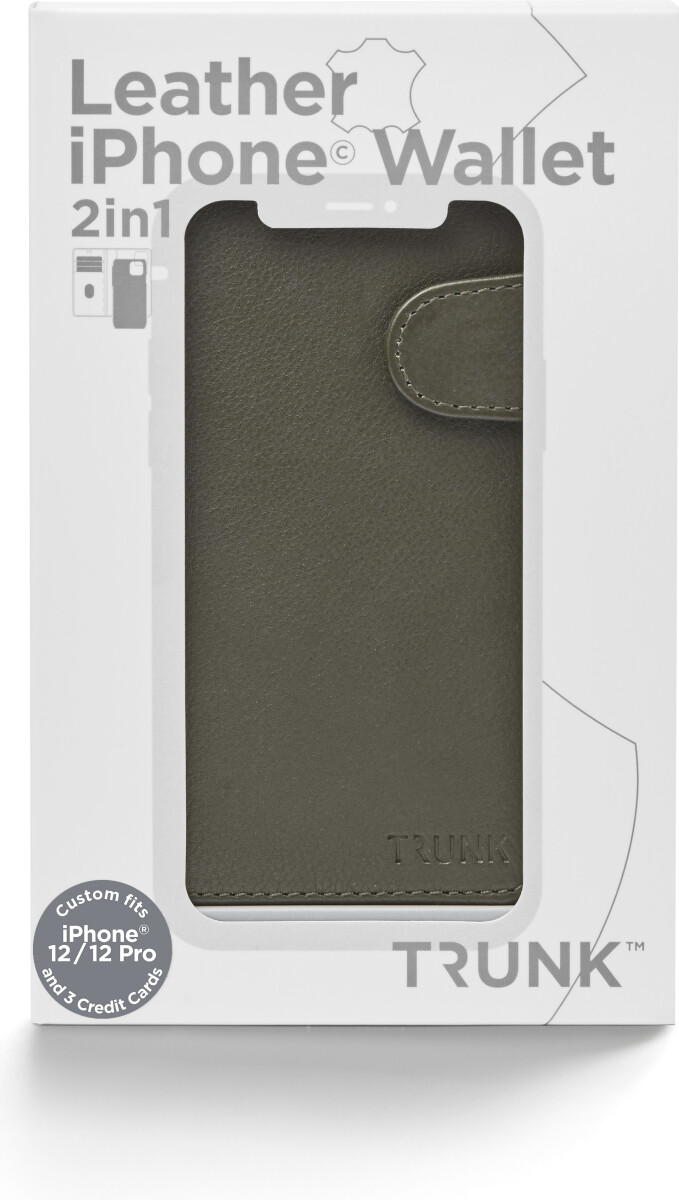 Trunk - Iphone 12 Mini - 2-I-1 Flip Cover - Ægte Læder - Grøn