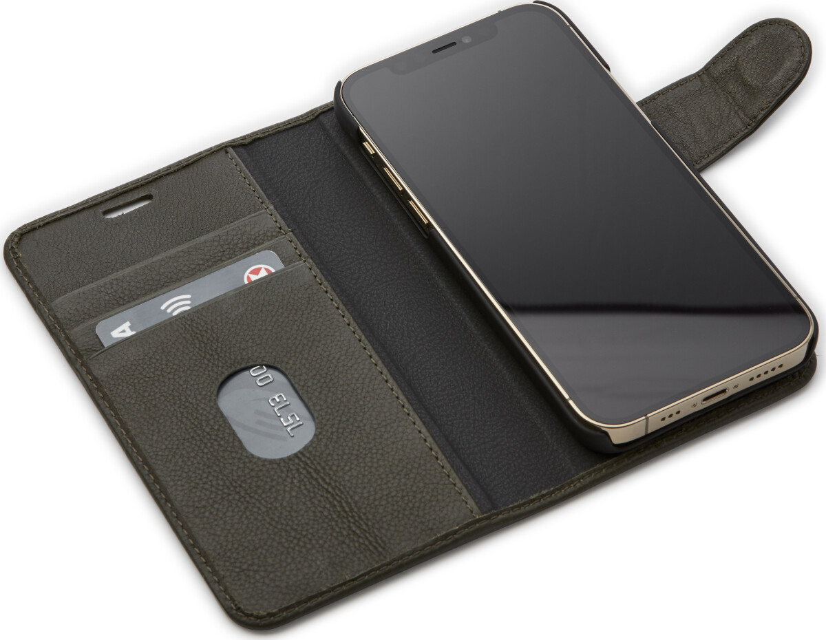 Trunk - Iphone 12 Mini - 2-I-1 Flip Cover - Ægte Læder - Grøn
