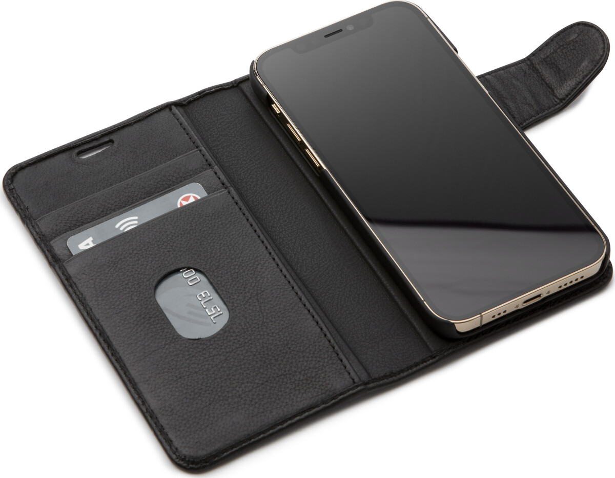 Trunk - Iphone 12 Pro Max - 2-I-1 Flip Cover - Ægte Læder - Sort