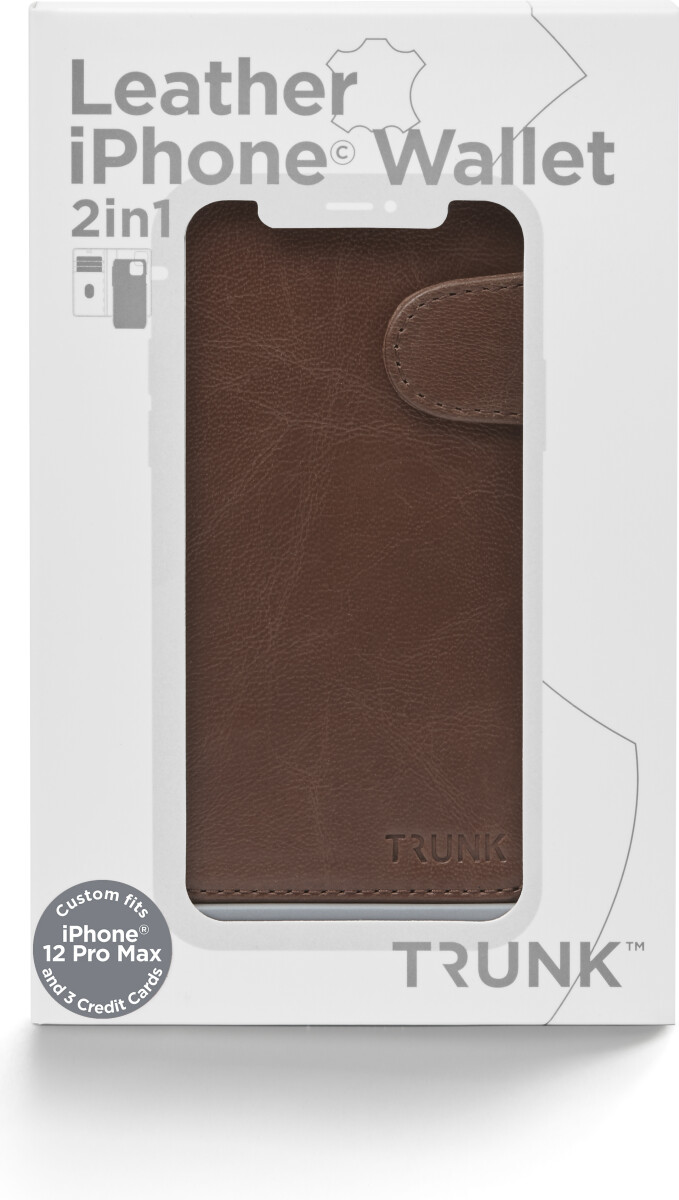 Trunk - Iphone 12 Pro Max - 2-I-1 Flip Cover - Ægte Læder - Brun