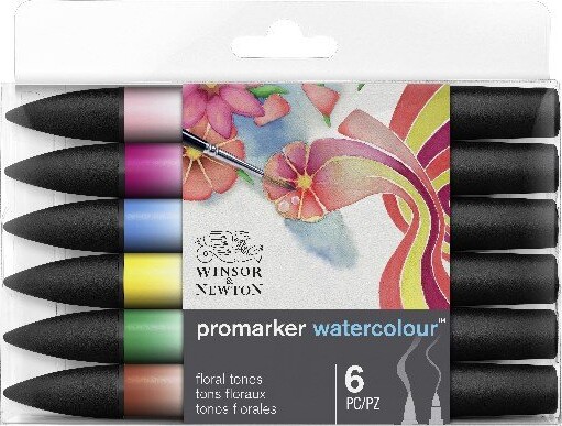 Promarker Watercolour Markers - 6 Vandfarve Tusser - Floral - Winsor Newton