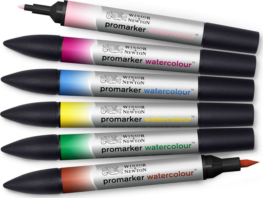 Promarker Watercolour Markers - 6 Vandfarve Tusser - Floral - Winsor Newton