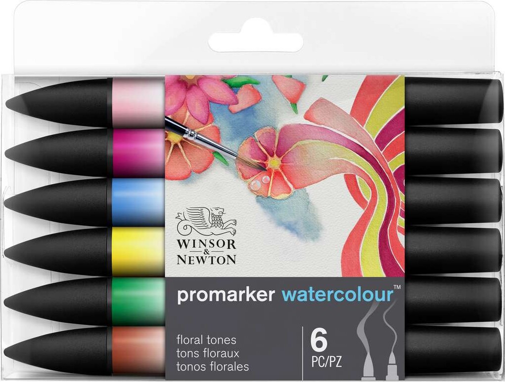 Promarker Watercolour Markers - 6 Vandfarve Tusser - Floral - Winsor Newton
