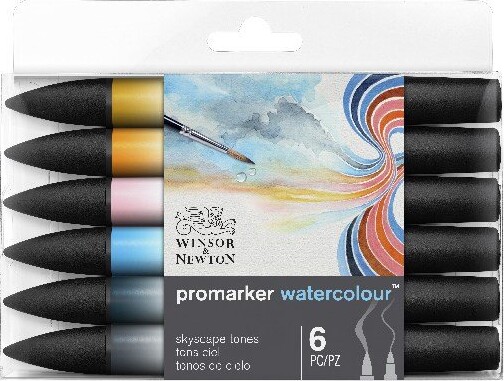 Promarker Watercolour Markers - 6 Vandfarve Tusser - Sky - Winsor Newton