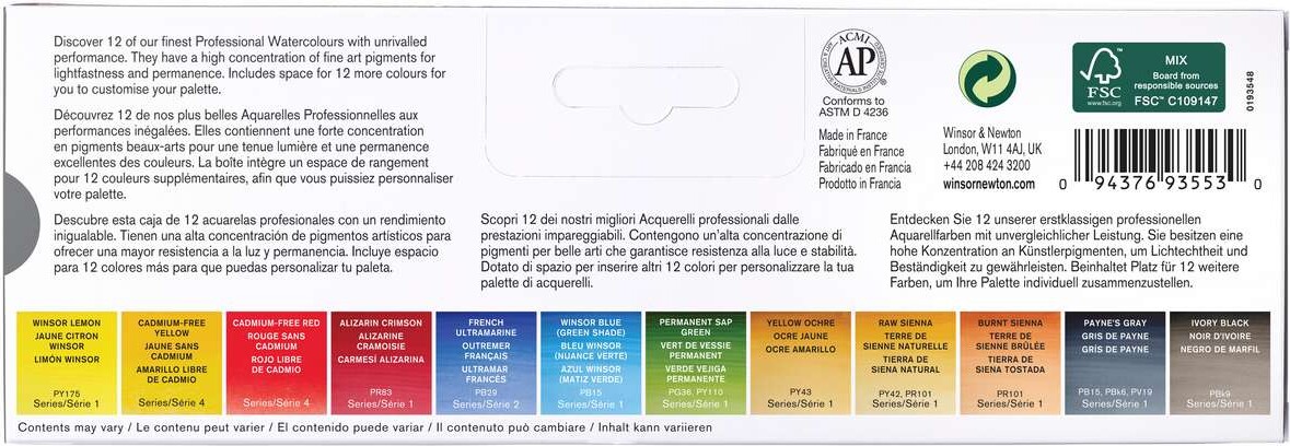 Winsor Newton - Akvarelfarve Sæt - 12 Farver
