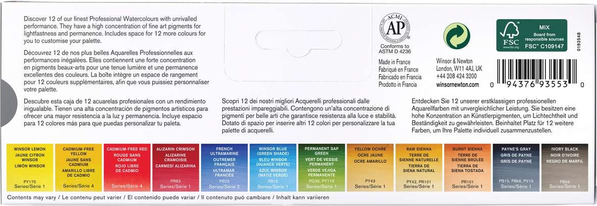Winsor Newton - Akvarelfarve Sæt - 12 Farver