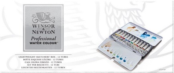 Winsor Newton - Akvarelfarve Sæt - Lightweight Sketchers Box - 12X5 Ml
