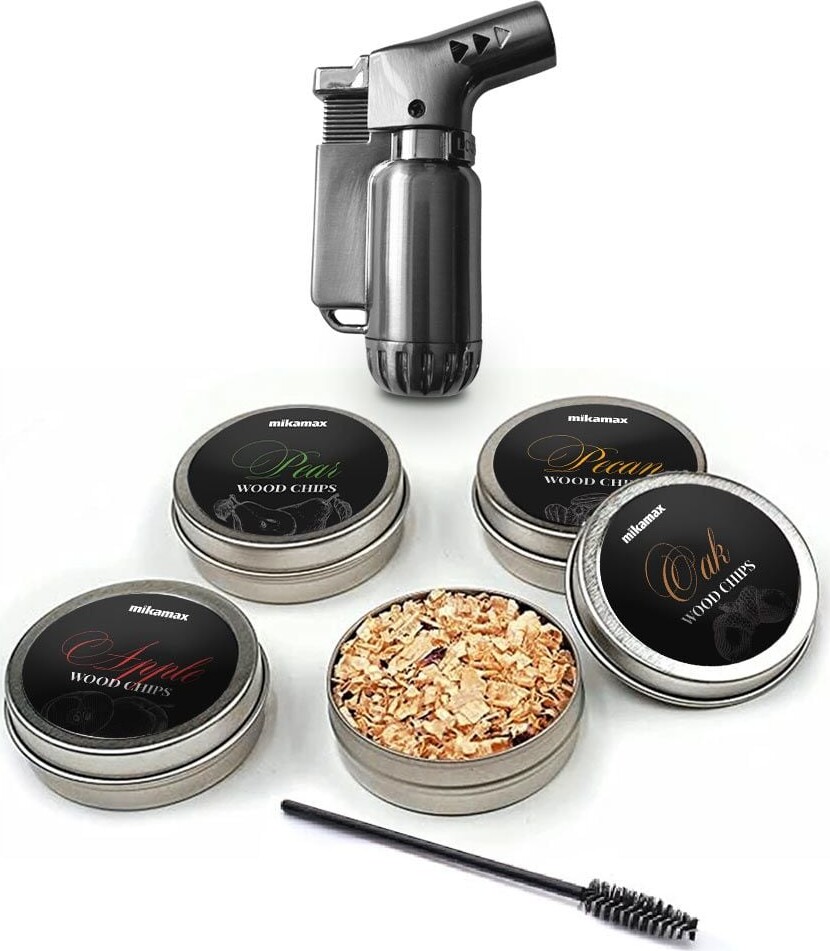 Mikamax Whiskey Smoker Set - Cocktail Smoker - Cocktail Smoker - Whiskey Accessories - With 4 Different Flavors - Stormlighter included