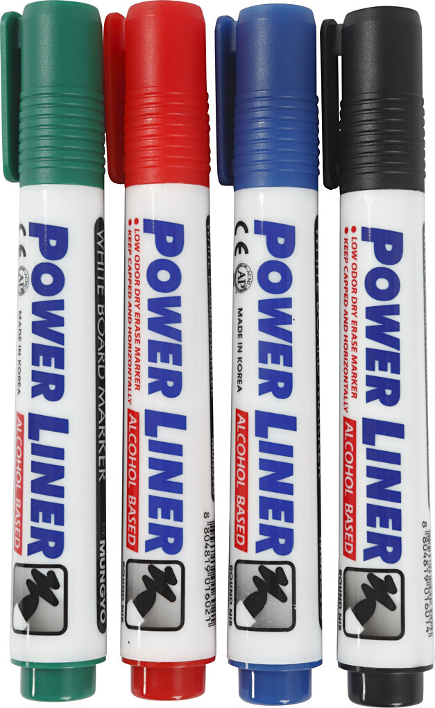 Whiteboardmarker - Tykkelse 4 Mm - Sort - Blå - Grøn - Rød - 4 Stk