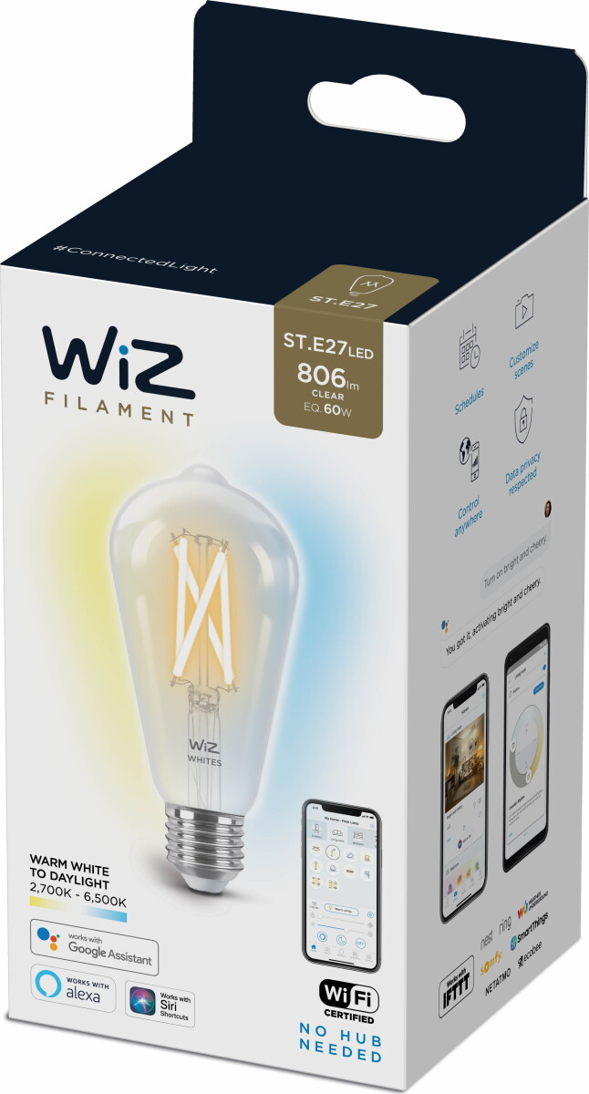 Wiz - St64 Klar Pære E27 Justerbar Hvid - Smart Hjem