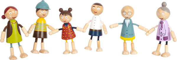 Dukker Til Dukkehus - Wooden Bending Dolls Family - 6 Stk