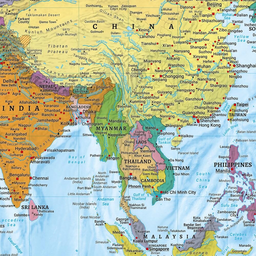 World Map Political - Physical Poster
