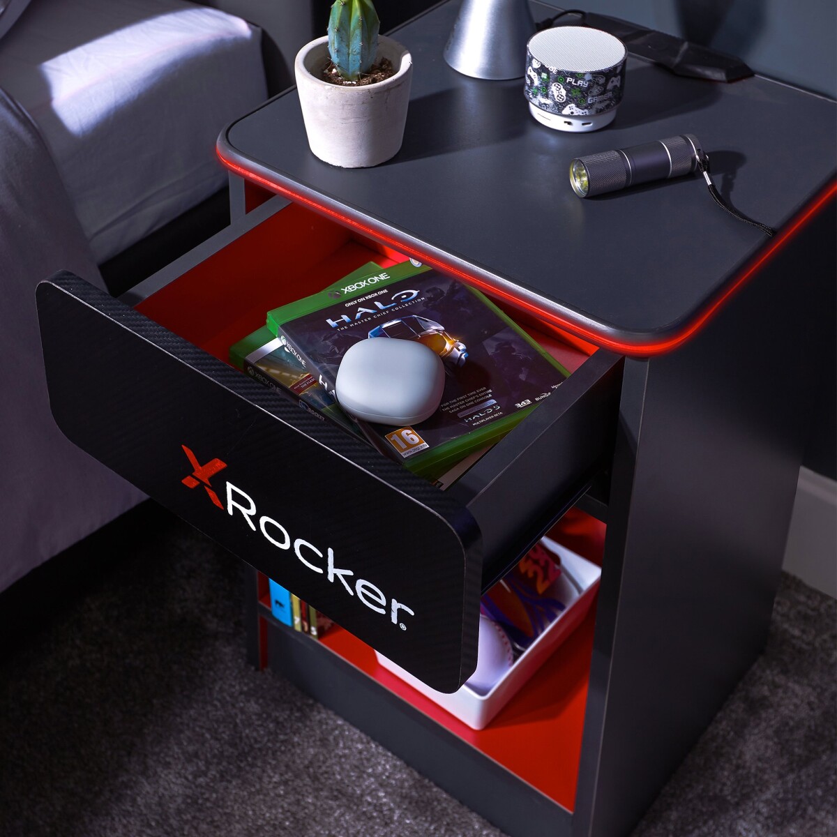 X-Rocker - Carbon-Tek - Gaming Sengebord Med Trådløs Opladning - Sort