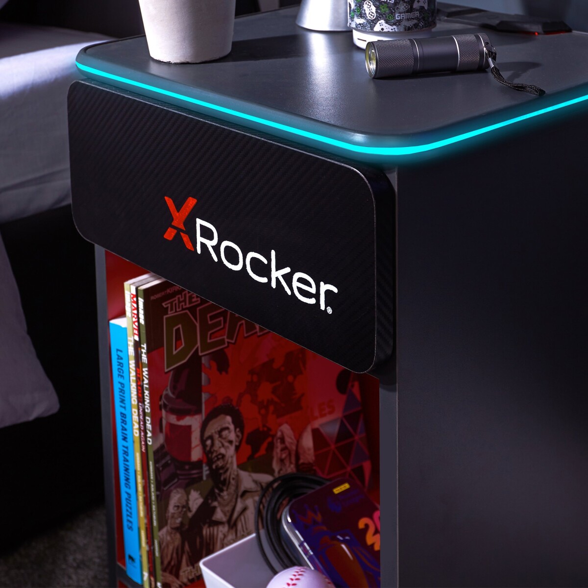 X-Rocker - Carbon-Tek - Gaming Sengebord Med Trådløs Opladning - Sort
