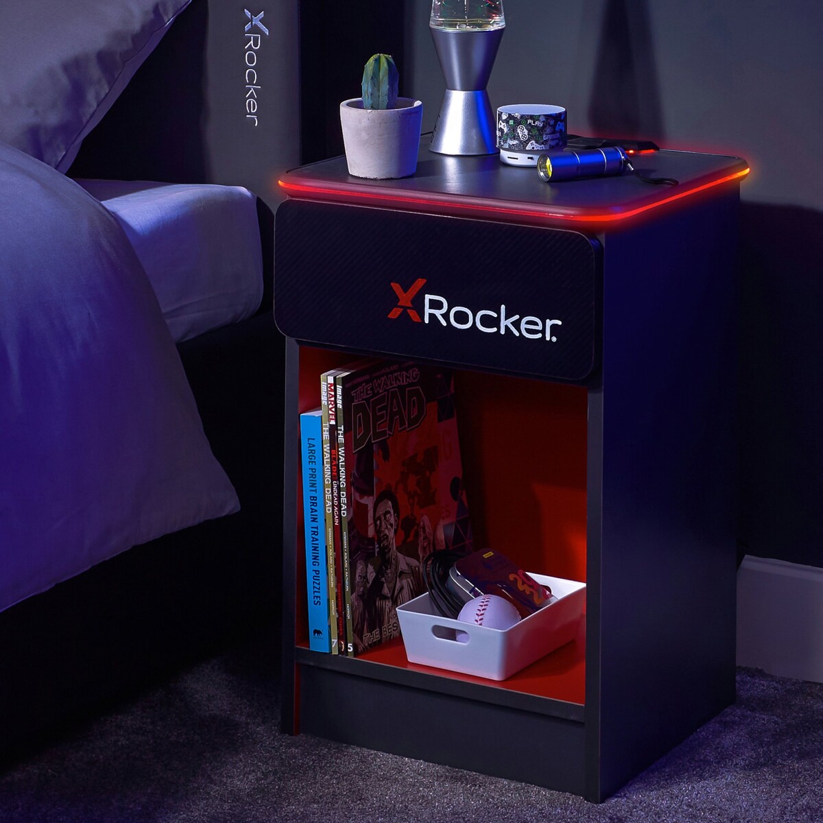 X-Rocker - Carbon-Tek - Gaming Sengebord Med Trådløs Opladning - Sort