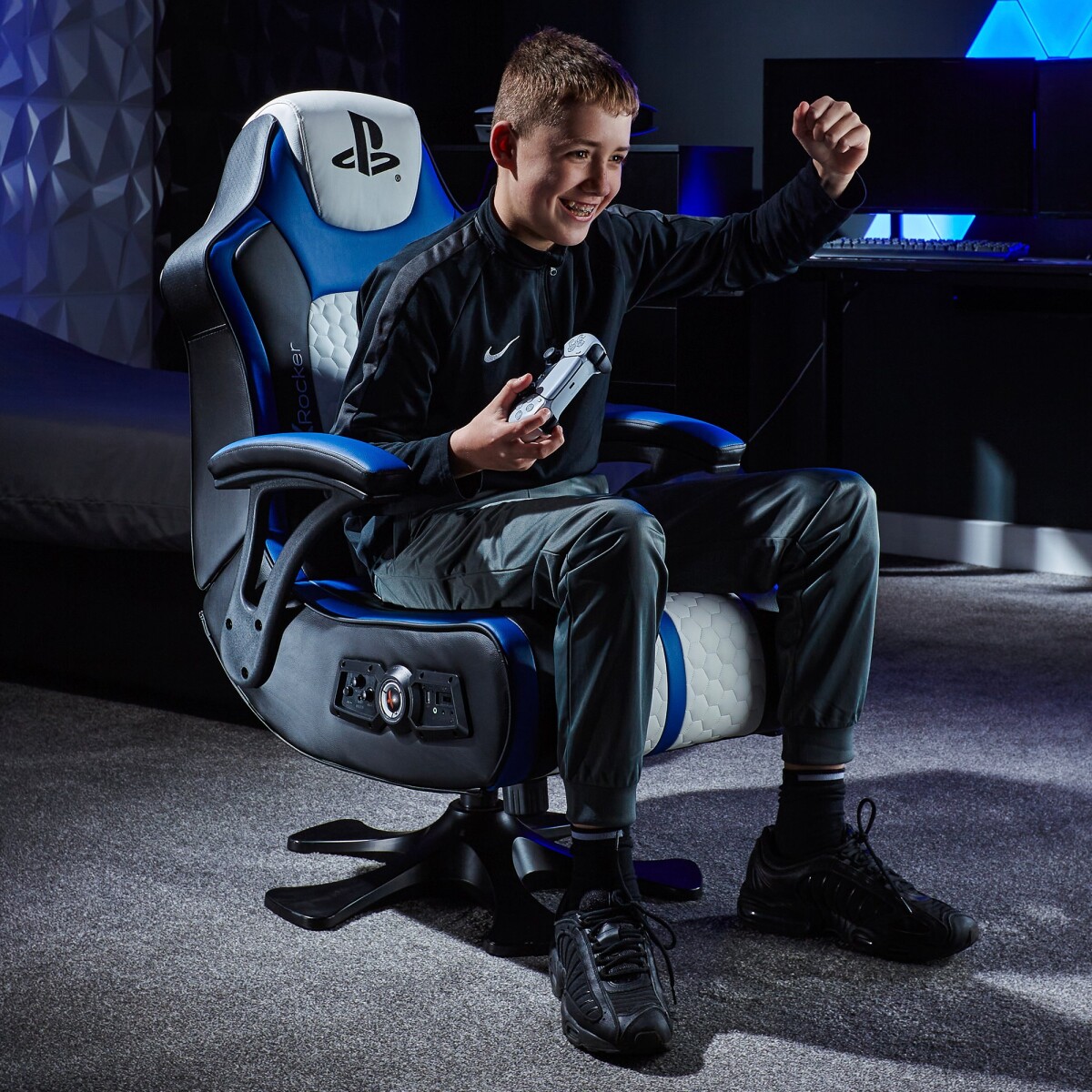 X-Rocker - Playstation Legend - Gaming Gulvstol Til Børn - Hvid Blå Sort