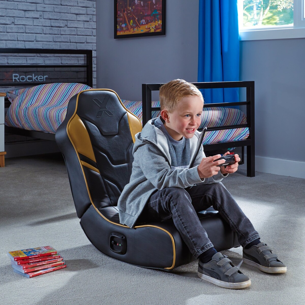 X-Rocker - Shadow 20 - Gaming Gulvstol Til Børn - Sort Og Guld