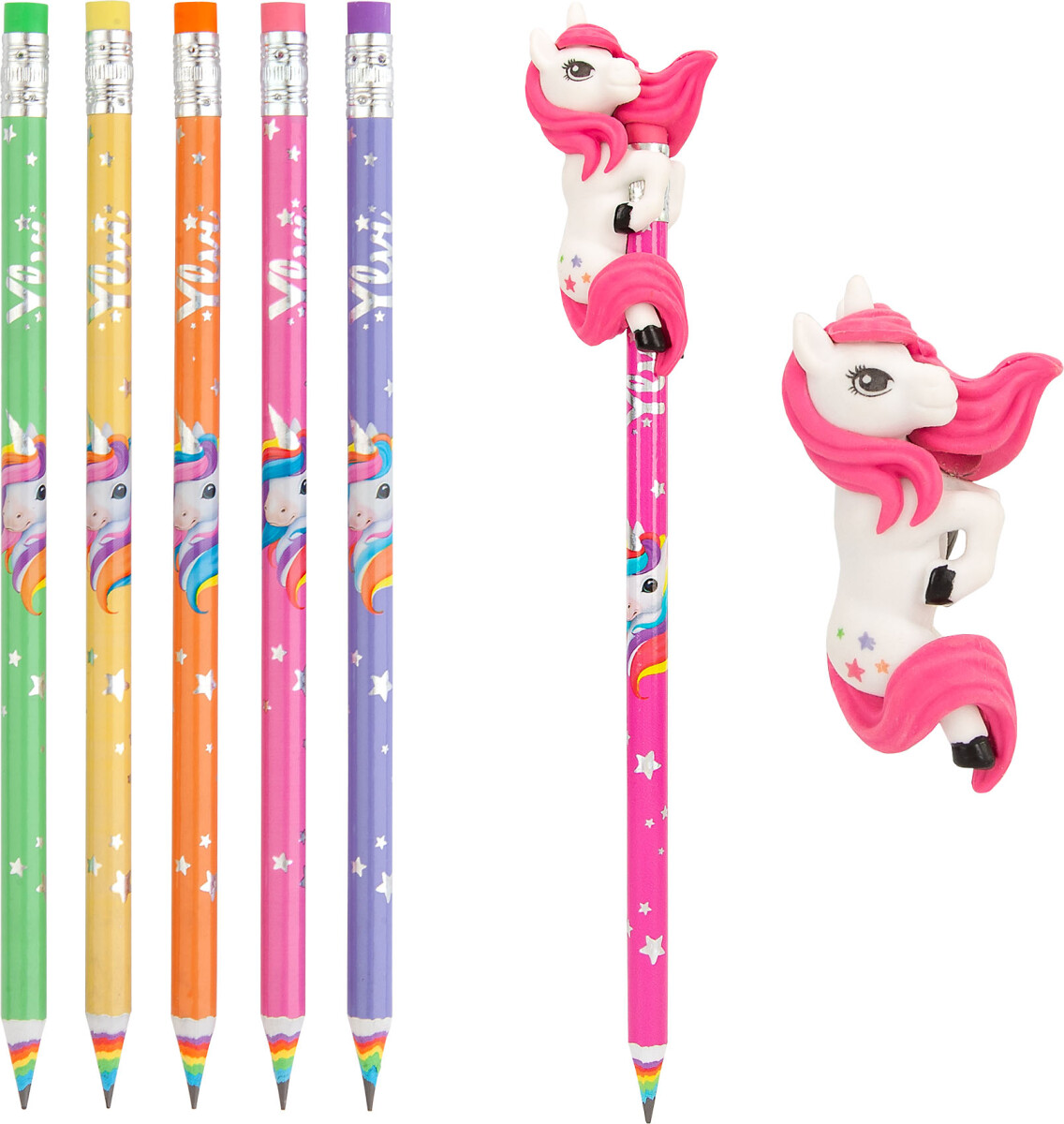 Ylvi - Blyantsæt Med Enhjørning Viskelæder - Regnbue - 6 Dele