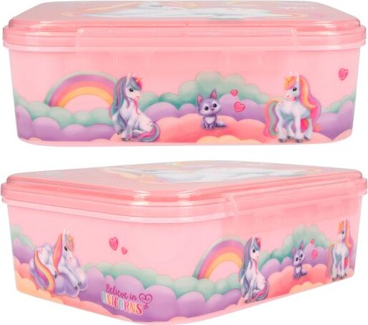 Ylvi - Enhjørning Madkasse Til Børn - 3 Rum - Color Cloud