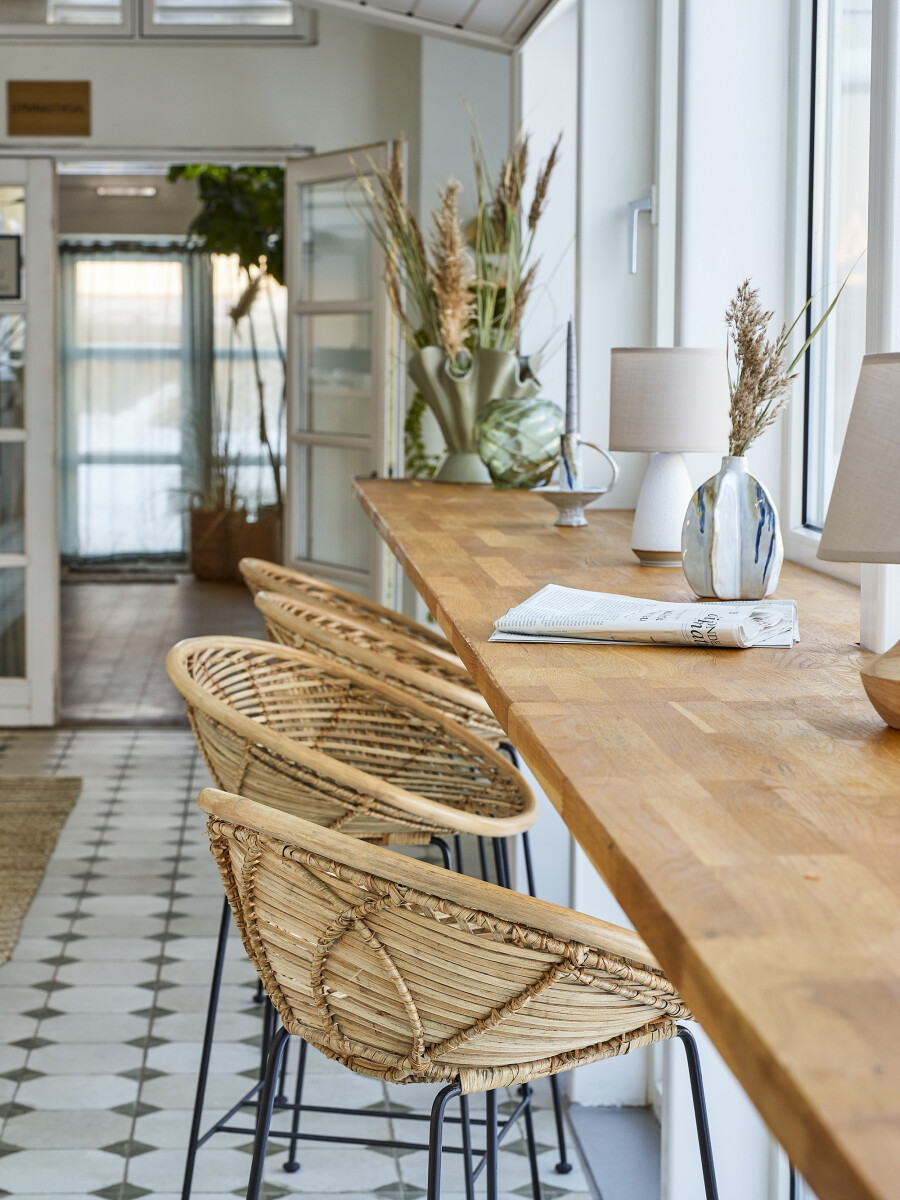Bloomingville - Yonne Barstol Med Ryglæn - Natur - Rattan - Flet