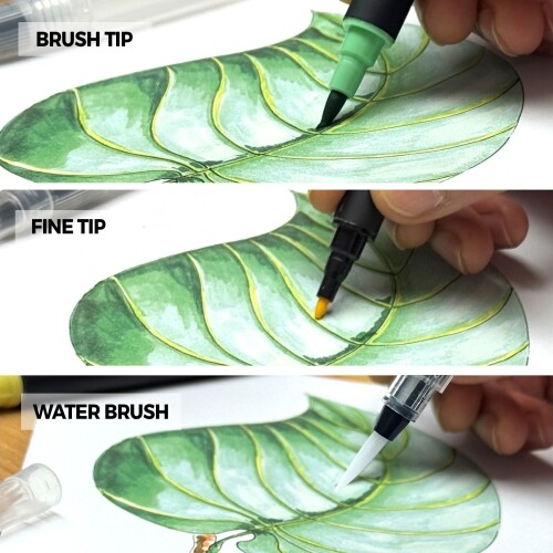 Zieler - 18 Brush Fine Tip Pens - Dobbeltender - Vandbaseret