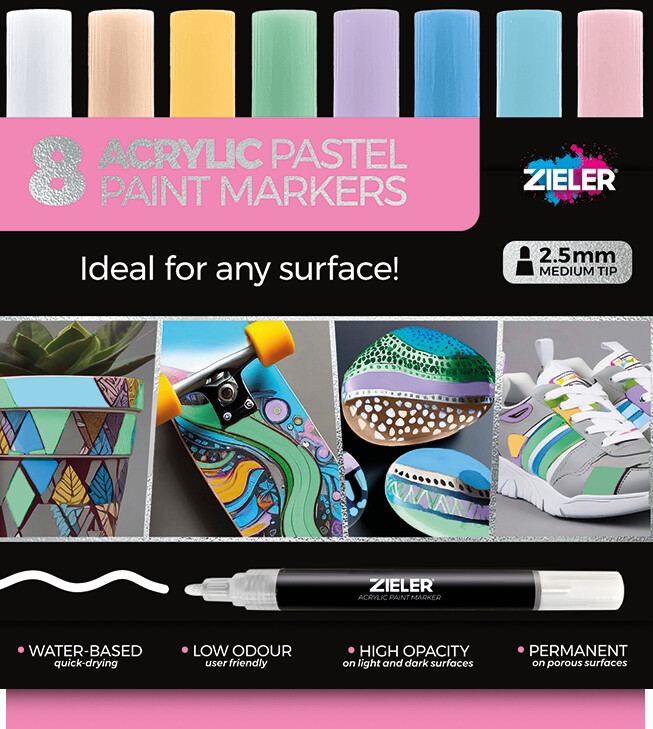 Zieler - 8 Acrylic Pastel Paint Markers - Pastel Tusser - 8 Stk