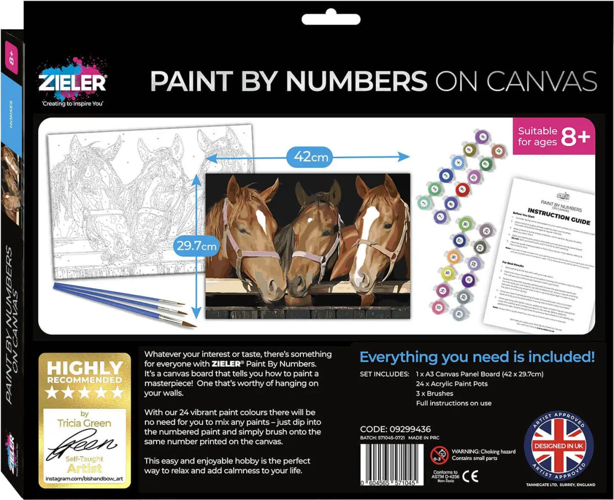 Mal Efter Tal - Voksne Og Børn - Heste - Lærred - Zieler
