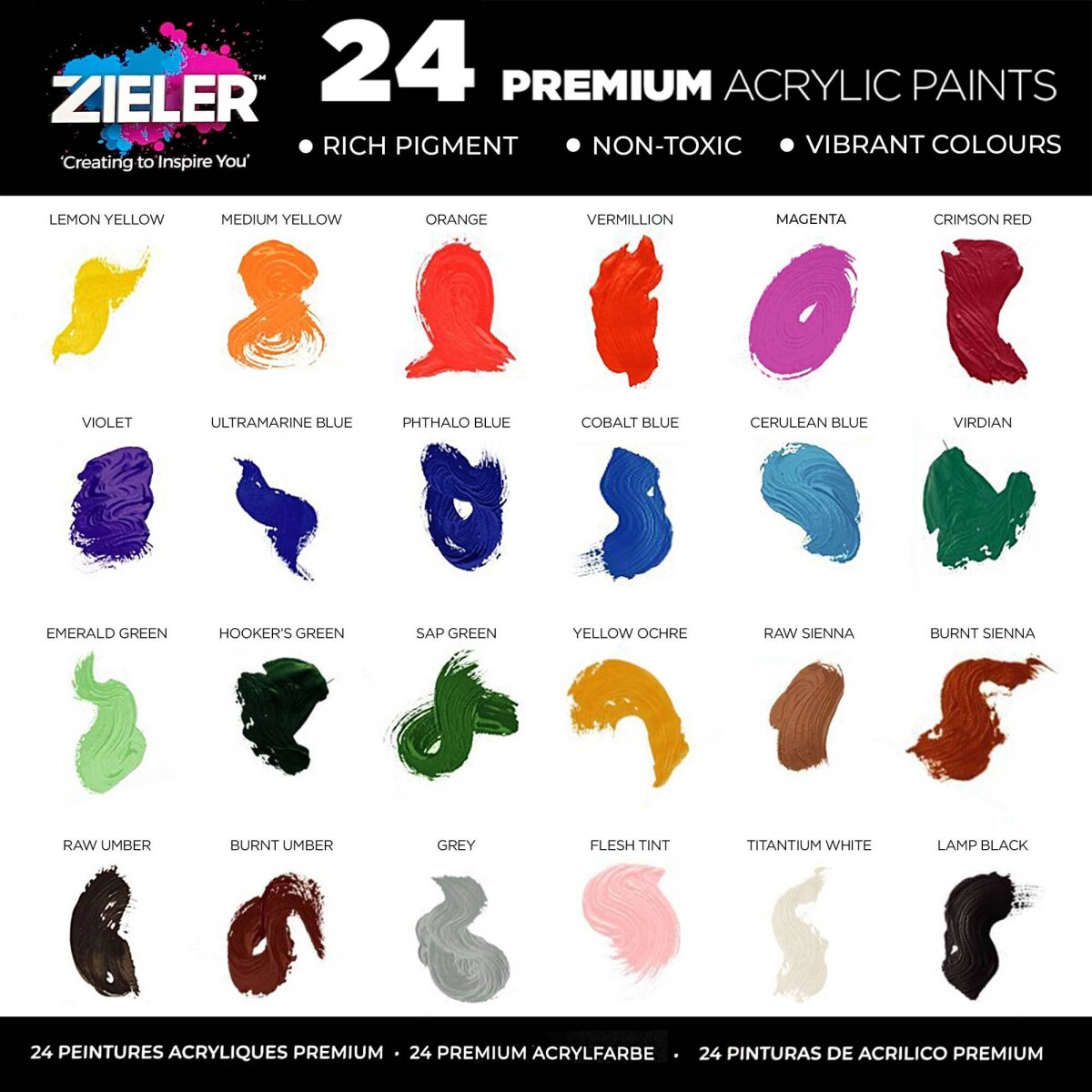 Akrylmaling Sæt - Premium - Zieler - 24 Farver