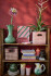 Rice - Raffia Square Basket With Handle Opening - Pink Checks - Small